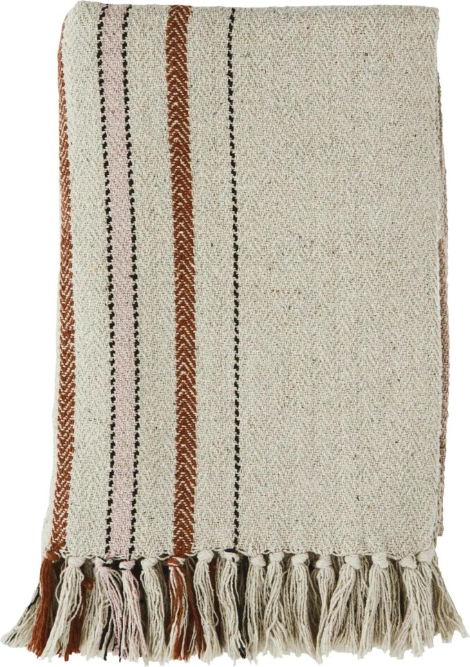 MADAM STOLTZ Přehoz z recyklované bavlny Sand 125 x 175 cm, béžová barva, textil