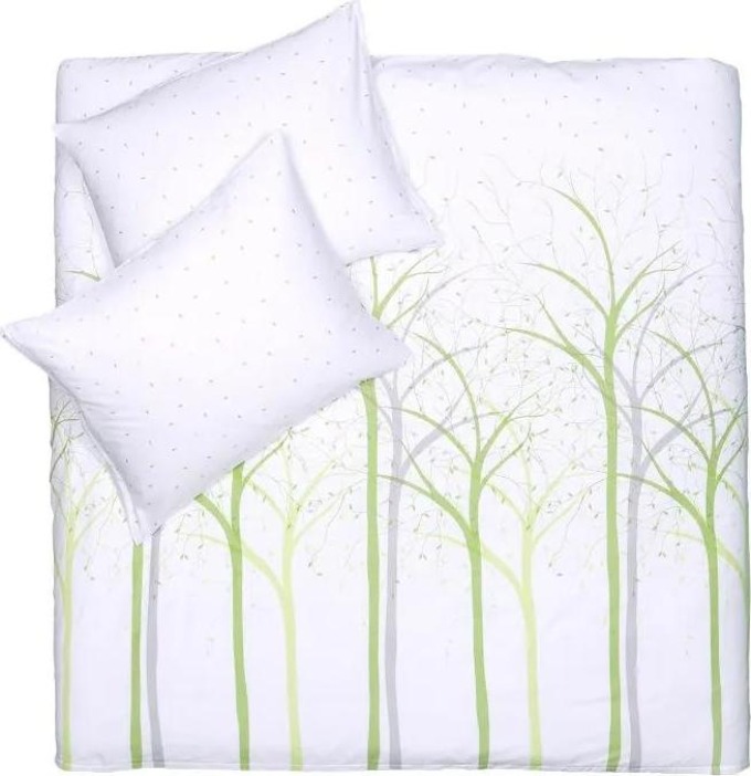 SCANquilt povlečení SATÉN DESIGN trees bílozelenošedá 240 x 200/70 x 90 cm