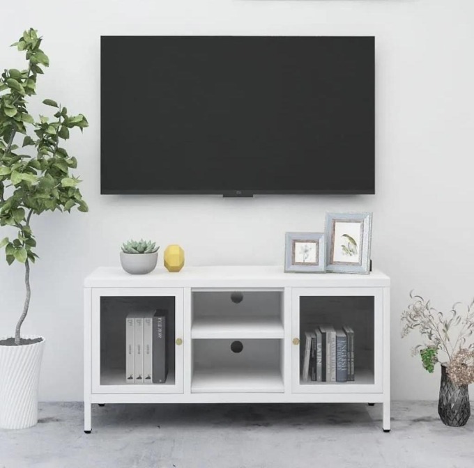 vidaXL TV stolek bílý 105 x 35 x 52 cm ocel a sklo