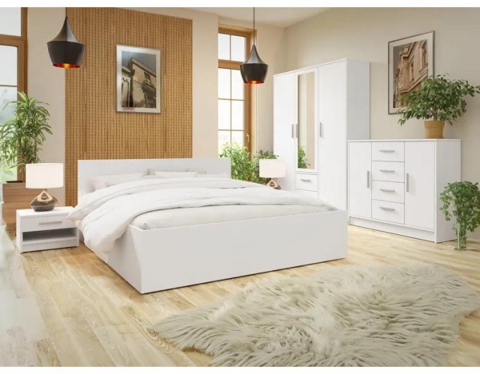 Ložnice Neralli I, Rozměr postele: 160 x 200 cm, Barva dřeva: Bílá alpská