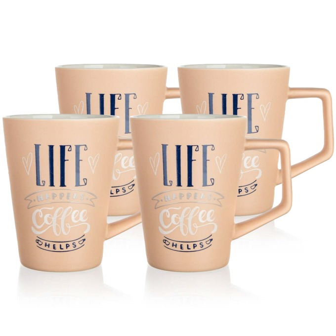 Banquet 4dílná sada keramických hrnků LIFE COFFEE, 450 ml