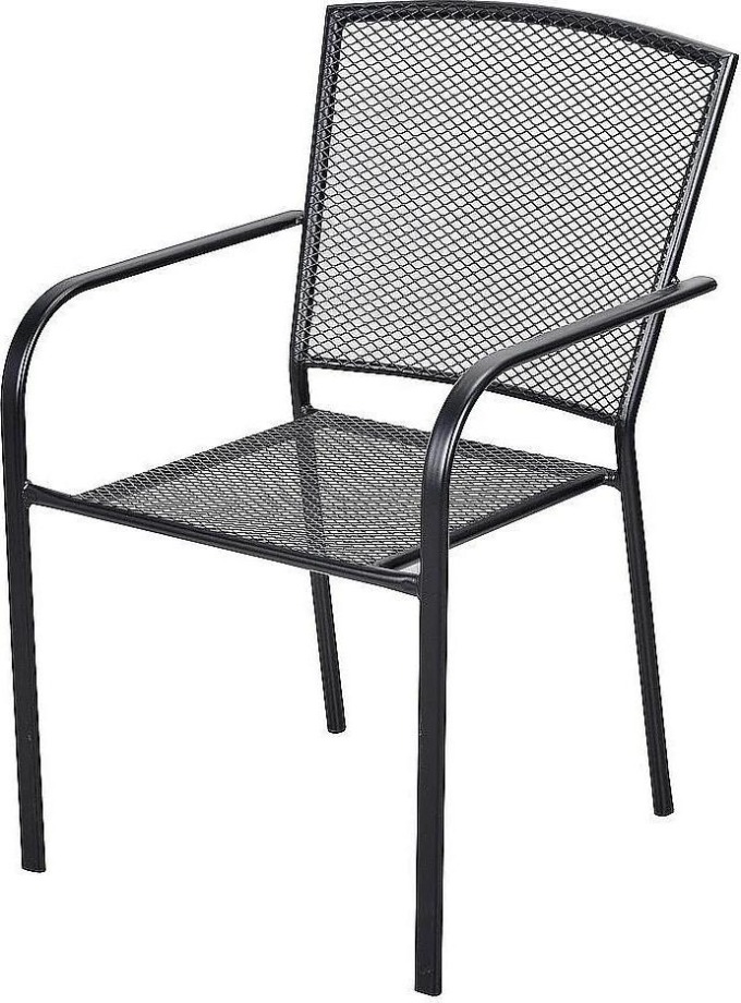 Elegantní kovová židle vhodná pro zahrady, terasy, restaurační zahrádky i interiéry, s kvalitní zesílenou konstrukcí a černou barvou