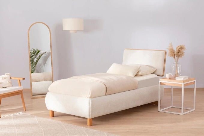 Béžová postel s úložným prostorem LUNA Eris, 90 x 190 cm
