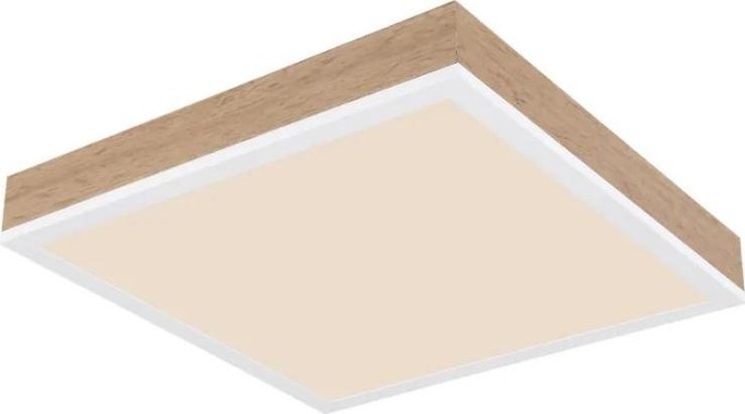 Moderní stropní svítidlo s matně bílým hliníkovým rámem a MDF imitací dřeva, opálovým plastovým stínítkem a výkonem 12W, který poskytuje jasnost a útulnost do vašeho interiéru