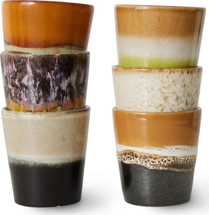 HK living Kameninový hrneček 70's Soil 180 ml - set 6 ks, multi barva, keramika