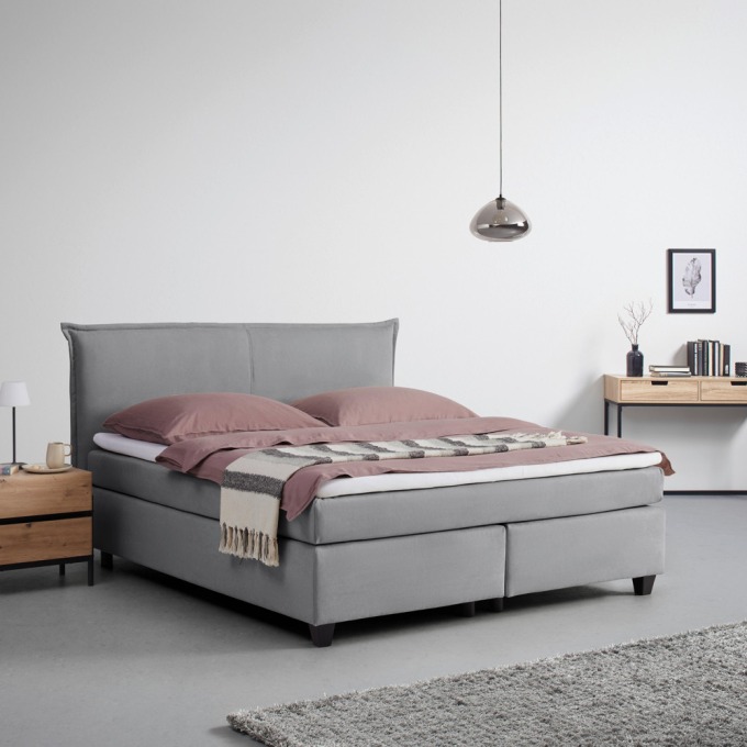 Postel boxspring s toperem, 180x200 Cm, Šedá