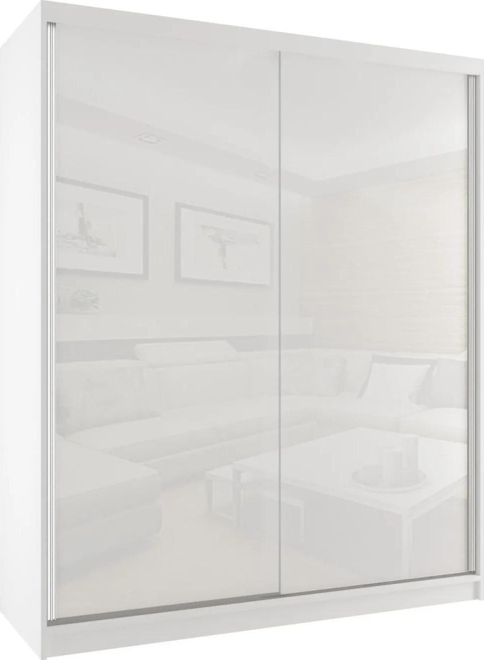 Šatní skříň 158 cm Belini bílý mat / bílý lesk s posuvnými dveřmi BM SZP3/2/W/W/W/HI