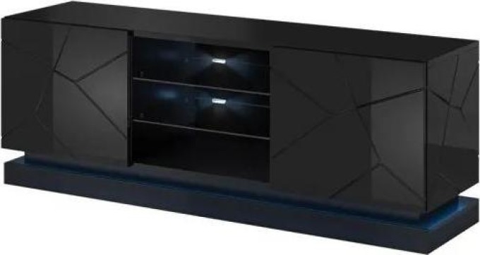 TV stolek Agnes 160, Osvětlení: osvětlení LED, Barva: černý / černý lesk