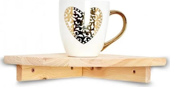 ČistéDřevo Dřevěná nástěnná police rohová 22 x 22 cm