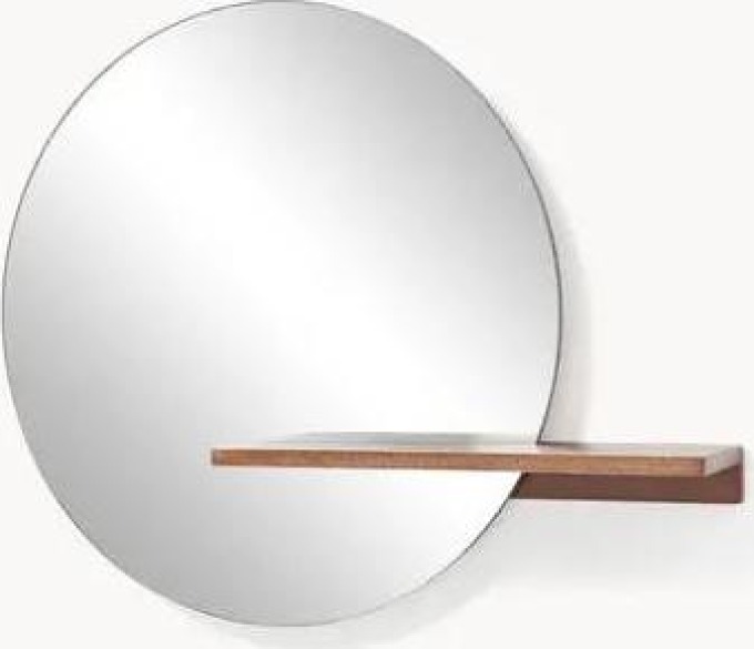 Kulaté nástěnné zrcadlo's dřevěnou policí Sandro