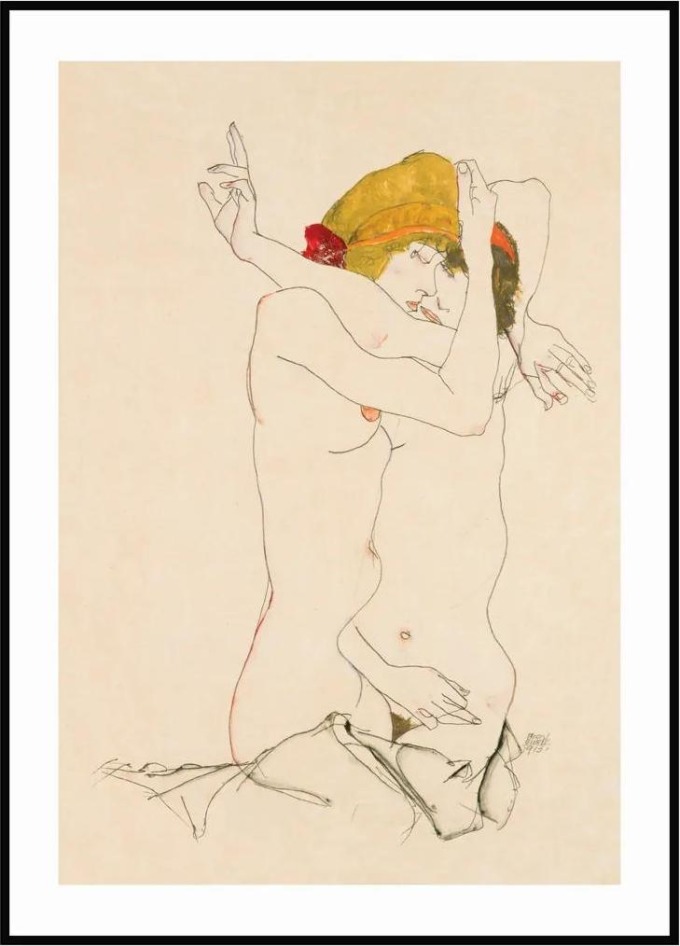 Plakát Egon Schiele - Dvě objímající se ženy 50 x 70 cm