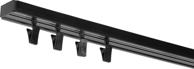 Stropní kolejnice z PVC jednořadá černá, délka 150 cm, typ přichycení žabky - minimalistický a ekonomický komfort pro moderní interiéry
