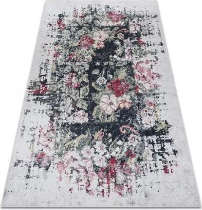 Dywany Luszczow Kusový koberec ANDRE pratelný 1816D květiny vintage protiskluz, bílá / červený Rozměr koberce: 160 x 220 cm