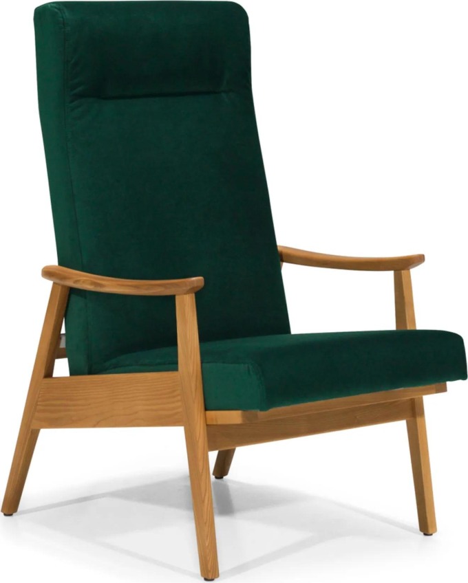 Křeslo Botti - elegantní design s retro prvky, skelet z masivního jasanového dřeva, pohodlný sedák a opěráky vyplněné HR a PUR pěnou