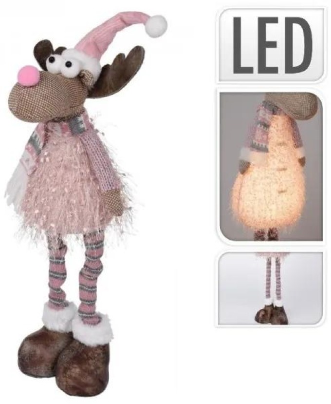 Vánoční sob s LED diodami - růžový 45 cm