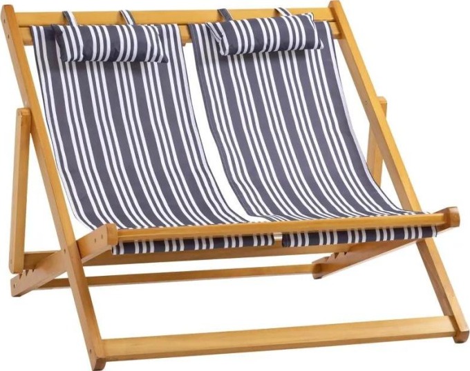 Outsunny Skládací zahradní lehátko pro 2 osoby, nastavitelné, nosnost 200 kg, teak/šedo-bílé, 108 x 105 x 85 cm