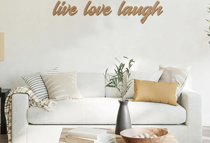 dřevo života Dřevěný nápis na zeď LIVE LOVE LAUGH Barevný vzor: Buk, Velikost textu: 50x10