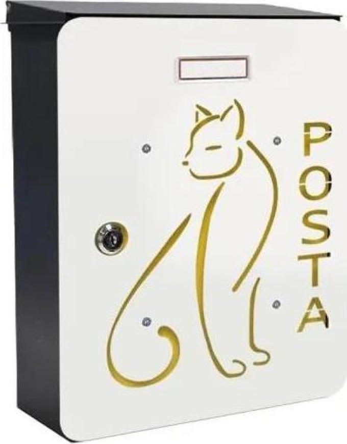 Poštovní schránka s výměnným krytem a jmenovkou, kočka, ocelový plech, galvanicky pozinkováno, barveno epoxidovou práškovou barvou, rozměr schránky: 260 x 110 x 320 mm, rozměr vhozu: 220 x 30 mm