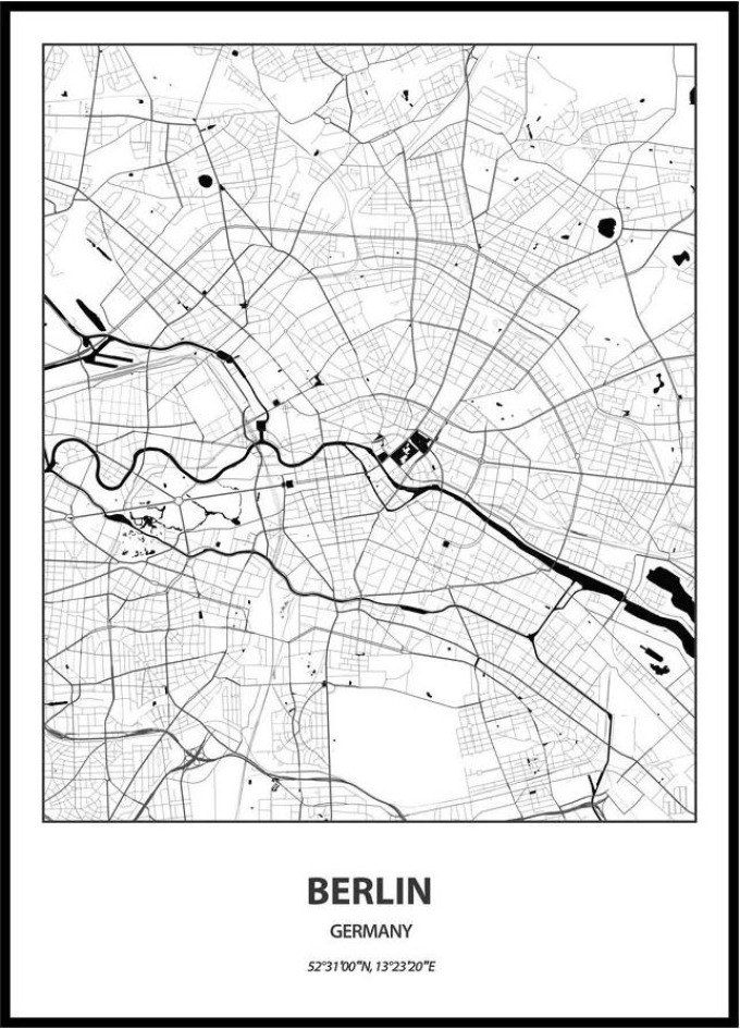 Plakát Mapa města (více variant měst) Rozměr plakátu: A4 (21 x 29,7 cm), Město: Berlin