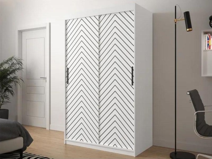 Posuvná skříň Ratintu 1 120 cm, Úložný prostor: ano, Barva: bílá / bílá + černý mat