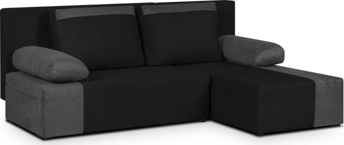 Rohová sedací souprava SONNI s funkcí spaní a úložnými prostory pro lůžkoviny v elegantní černé/šedé barvě
