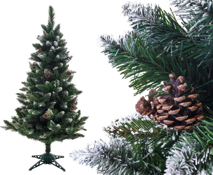 Umělý vánoční stromek s bílými větvičkami a krystaly imitujícími led, výška 120cm
