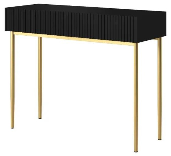 Toaletní/konzolový stolek Nicole 100 cm - černý mat / zlaté nožky