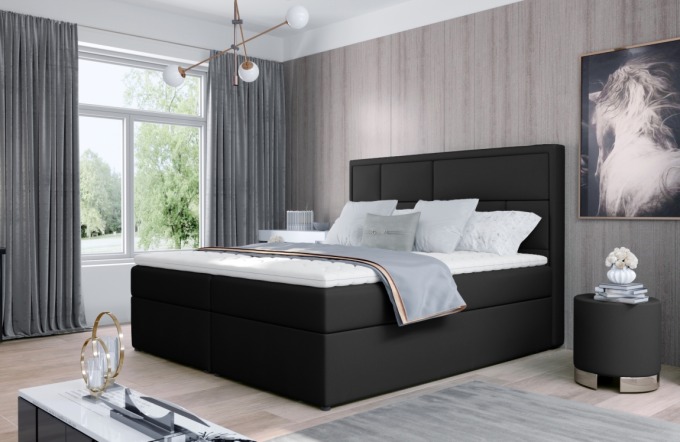 Boxspring BARBARIO 26 180x200, černá ekokůže