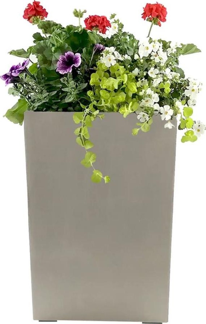 Betonový květináč odlehčený - hladký s imitací skutečného betonového povrchu a samozavlažovacím květináčem, rozměry 33x33x50,5 cm