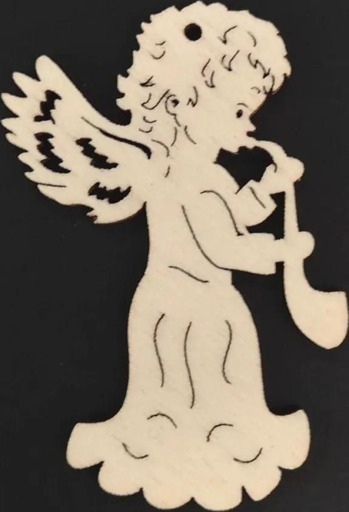 AMADEA Dřevěná ozdoba anděl se saxofonem 8 cm