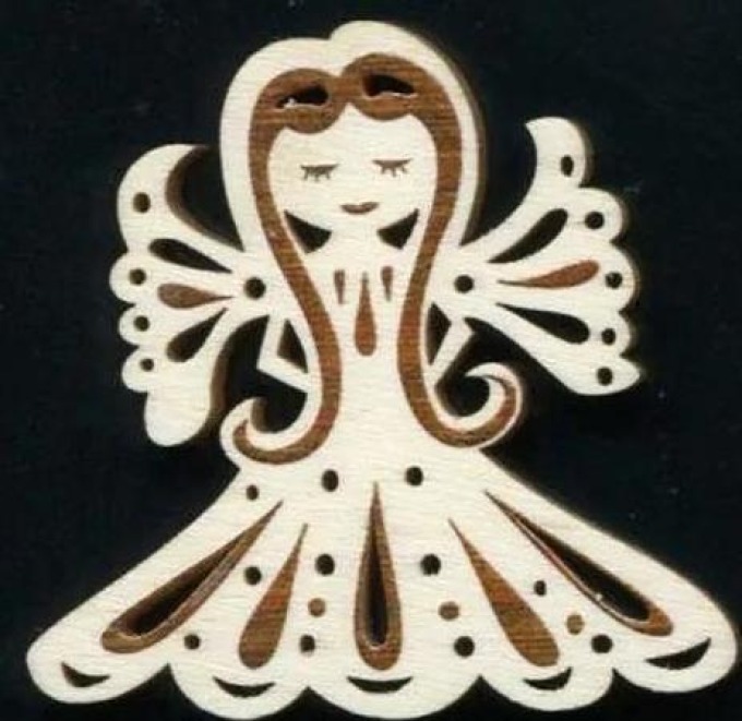 AMADEA Dřevěná ozdoba s potiskem anděl 6 cm