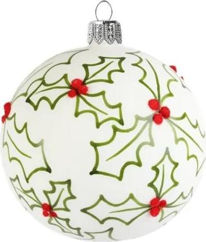 Baňka bílá s dekorem vánoční cesmíny