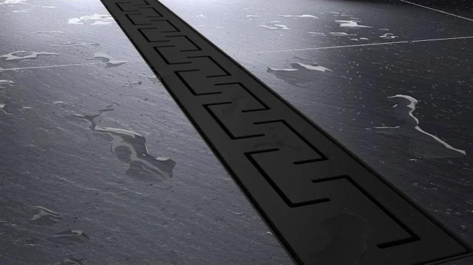 Sprchový žlab s elegantní dekorační krycí mřížkou, černý, vyrobený z nerezové oceli