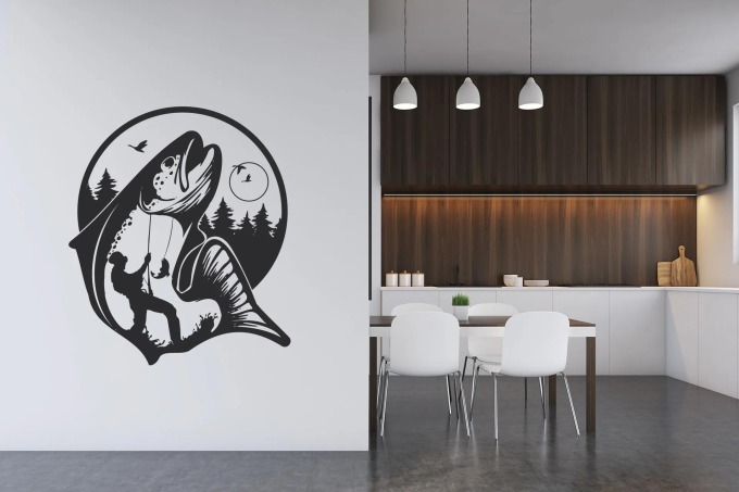 Lepy.cz Samolepka na zeď Rybář Velikost (šířka x výška): 50x58cm, Barevná varianta: Jemná růžová
