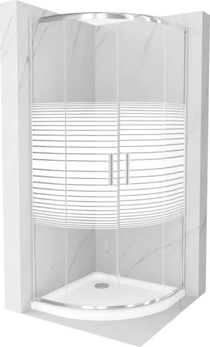 Mexen Rio půlkruhový sprchový kout 90 x 90 cm, Pruhy, Chromovaná + sprchová vanička Flat, Bílá - 863-090-090-01-20-4110