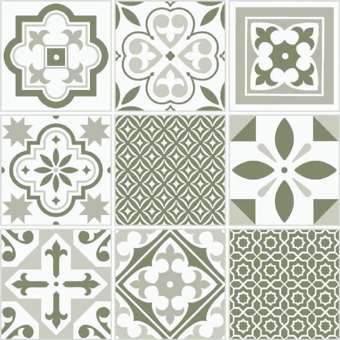 Vinylové samolepící podlahové čtverce 274-5070, rozměr 30,5 cm x 30,5 cm, Barcelona s orientálním vzorem zelené, D-C-HOME