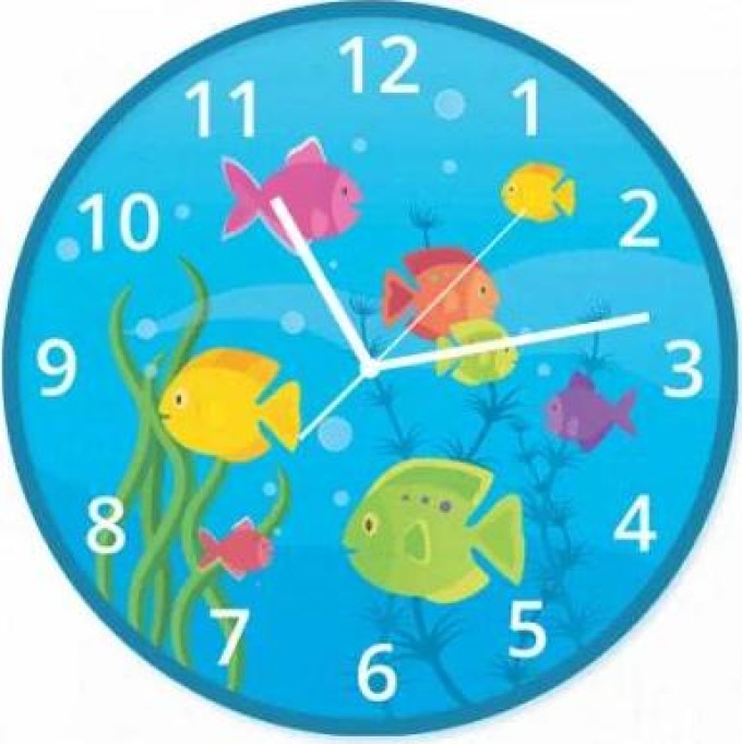 Dětské nástěnné hodiny s rybičkami, průměr 32cm, tichý chod