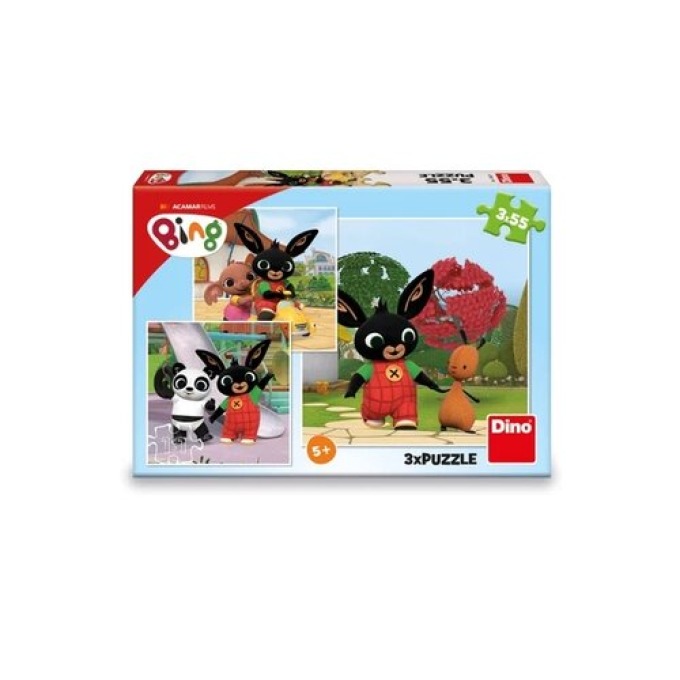 Dino Puzzle 3v1 Králíček Bing/Bing si hraje, 3x 55 dílků, 27 x 19 x 4 cm