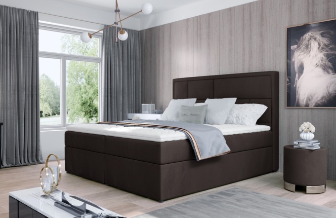 Boxspring BARBARIO 11 140x200, tmavě hnědá látka