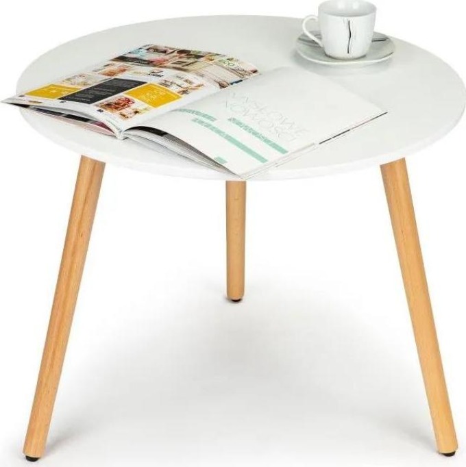 Konferenční stolek s lakovanou MDF deskou a dřevěnými nohami, vhodný pro moderní minimalistické interiéry