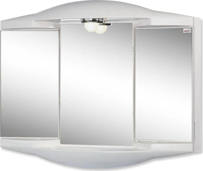 Plastová zrcadlová skříňka s rozměry 62 cm x 52 cm x 18 cm, bílá barva, úsporné osvětlení E14 LED 7W - 11W, uzemněná zásuvka, vyrobená z plastu, krytí IP20