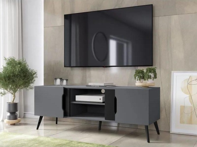 Moderní TV skříňka Motez 2D, Barva dřeva: šedá / šedá + černá Mirjan24 5903211282010