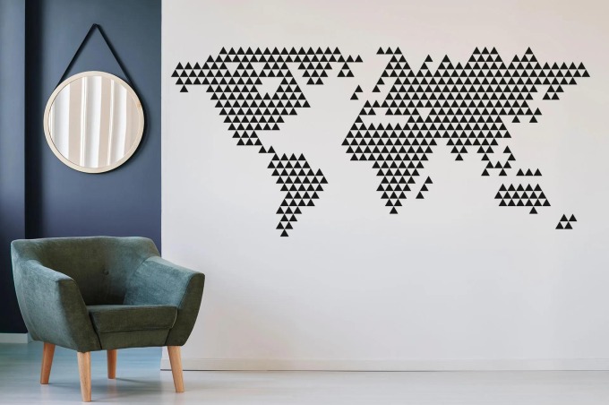 Lepy.cz Samolepka na zeď Mapa - trojúhelníky Velikost (šířka x výška): 205x100cm, Barevná varianta: Karafiátová růžová