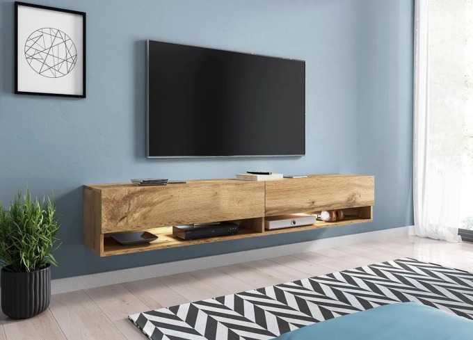 TV skříňka Adenik 180 s poličkami a otevřenými prostory, vhodná do velkých obývacích pokojů
