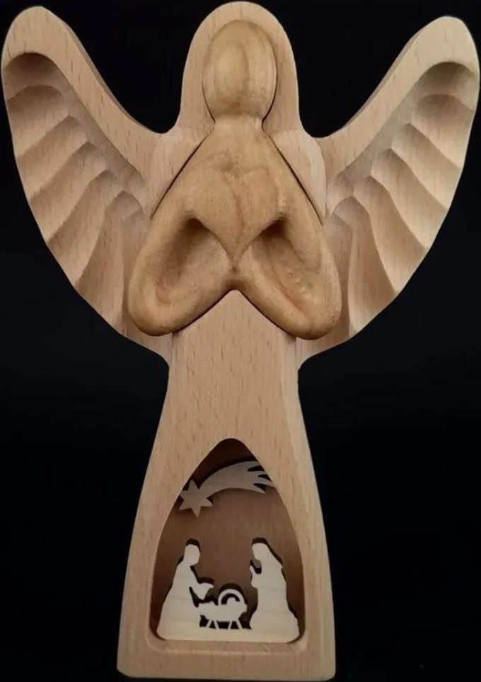 AMADEA Dřevěný anděl s vkladem - betlém, masivní dřevo, 20x13,5x3 cm