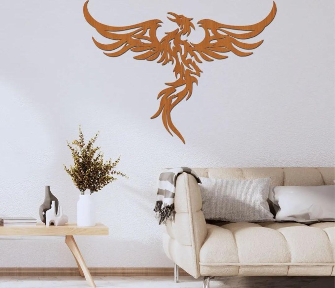dřevo života Dřevěná dekorace Létající Fénix Rozměry (cm): 80x60, Barevný vzor: Třešeň