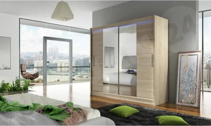 Skříň London II, Barva: sonoma, Osvětlení: osvětlení LED RGB - barevné