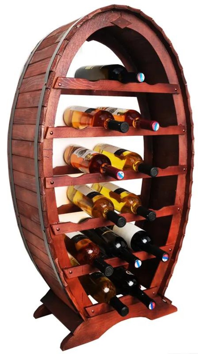 Stojan na víno v rustikálním stylu s přiznanými vizuálními vadami, vyrobený z lehkého smrkového dřeva, na 20 lahví - mahagon