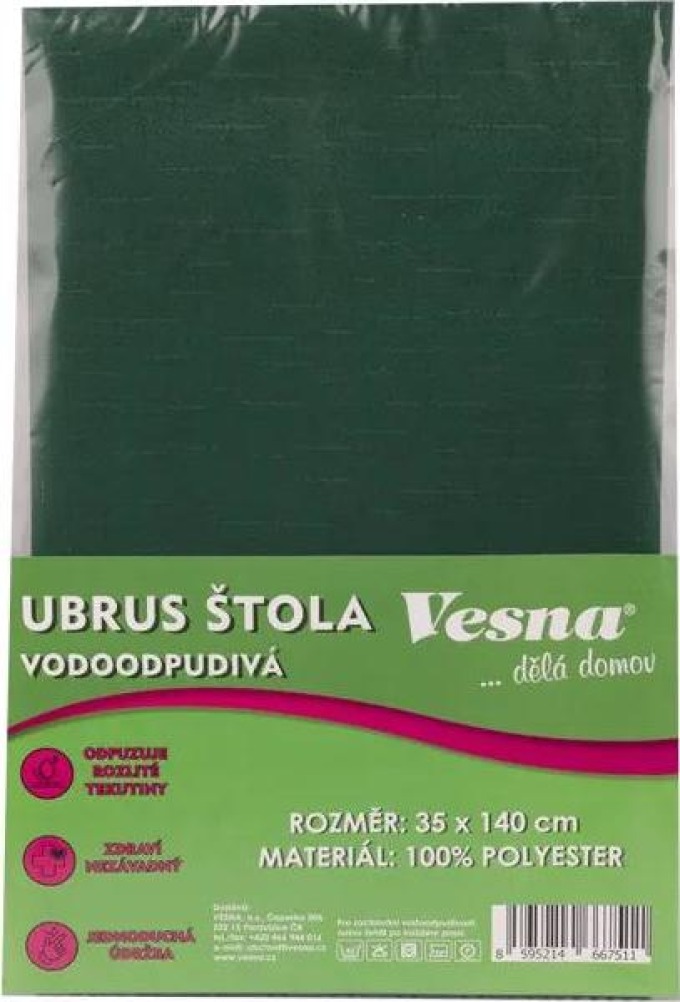 Vesna | Voděodpudivý ubrus štola 35x160 cm tm. zelený