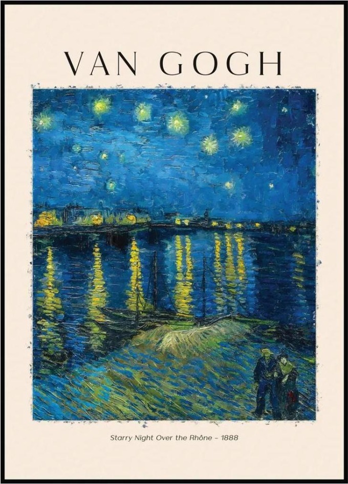Plakát s tiskem Vincenta van Gogha - Hvězdná noc nad Rhonou A4 (21 x 29,7 cm) na kvalitním papíru s polomatným povrchem